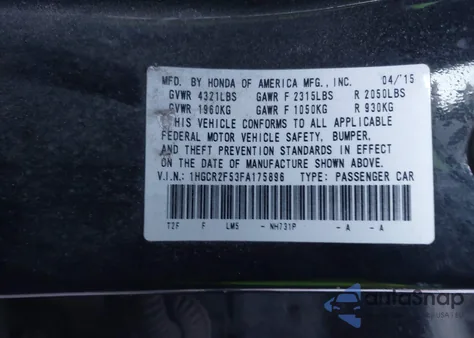 2015 Honda Accord Sport из США, поврежденный, VIN 1HGCR2F53FA175896